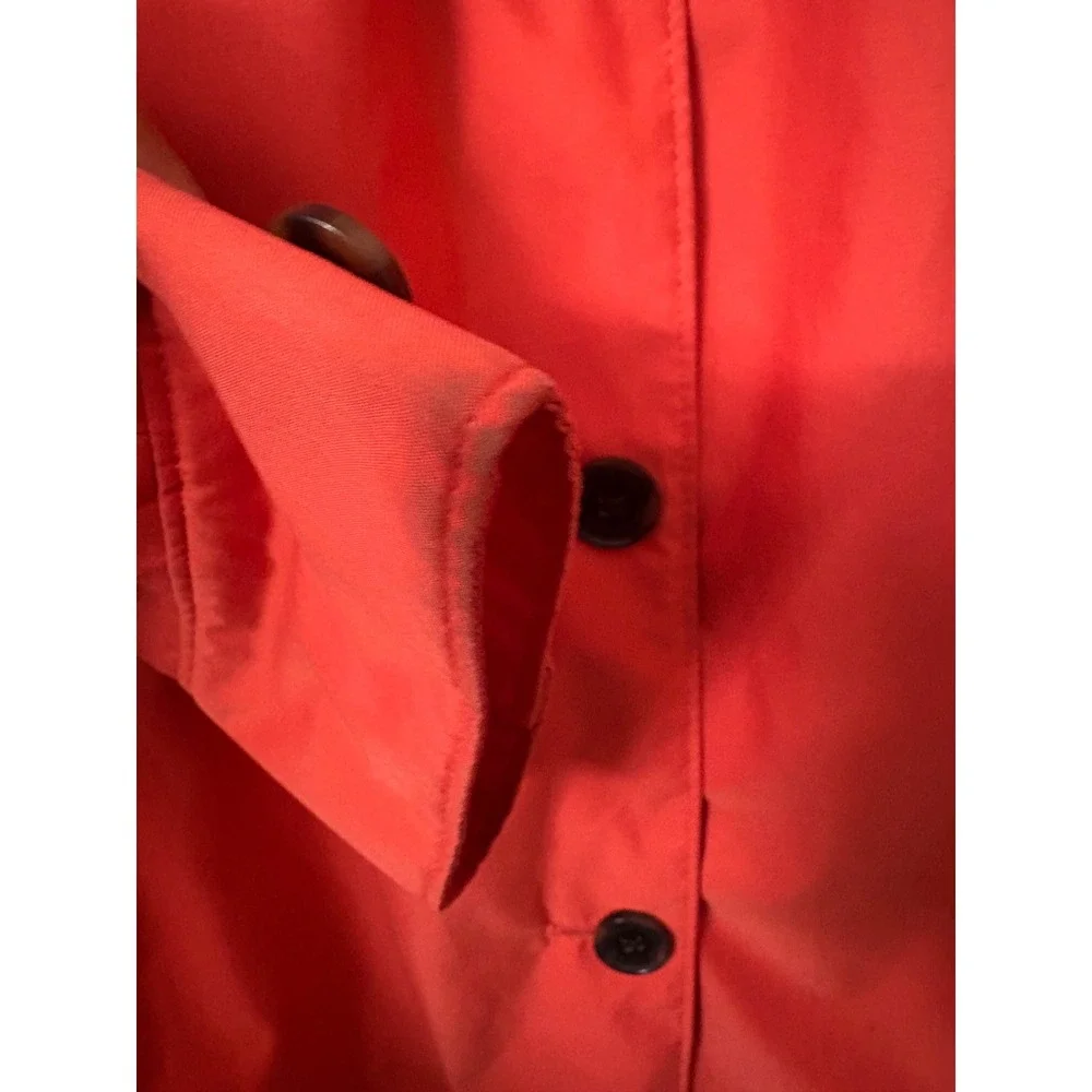 Lands End Womens Coral Pink Trench Coat Jacket Button Front L 14-16 Single